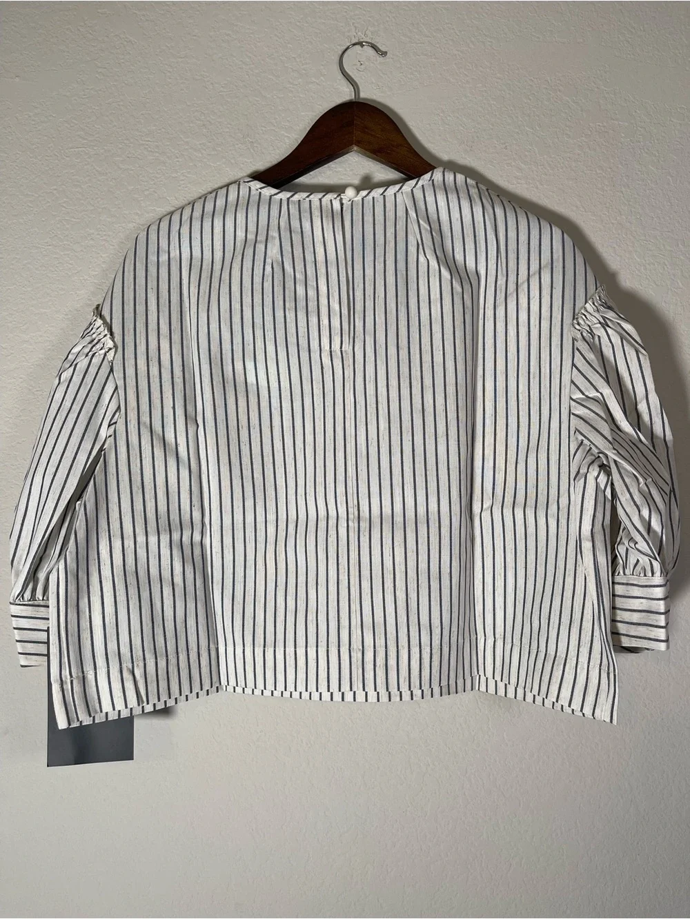 Tuckernuck Stripe Edie Puff Sleeve Top in Blue Linen New Cropped Size XXL